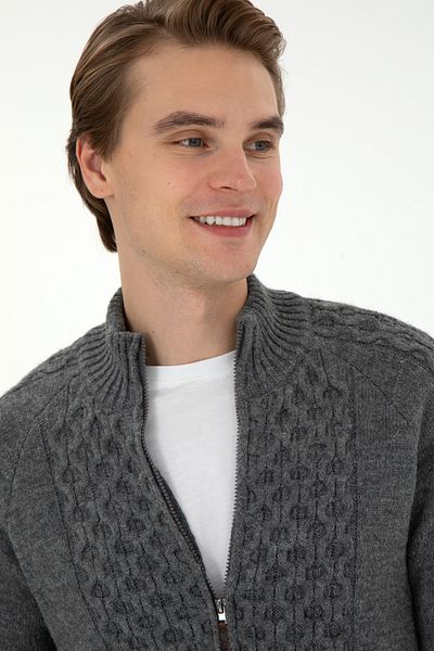 U.S. Polo Assn. Men's Gray Melange Knitwear Cardigan 50294136 -Vr086