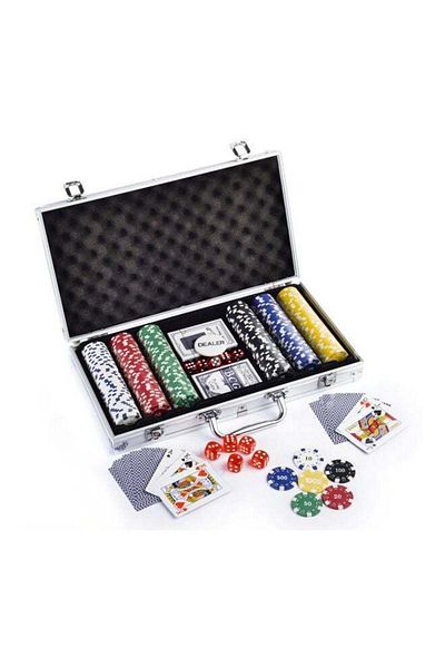 Arabest 300-Piece Chip Game Set - 11.5g Poker Set with Cards, Buttons, Carrying Case, Striped Dice Chips