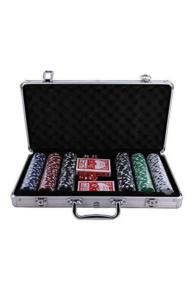 Arabest 300-Piece Chip Game Set - 11.5g Poker Set with Cards, Buttons, Carrying Case, Striped Dice Chips