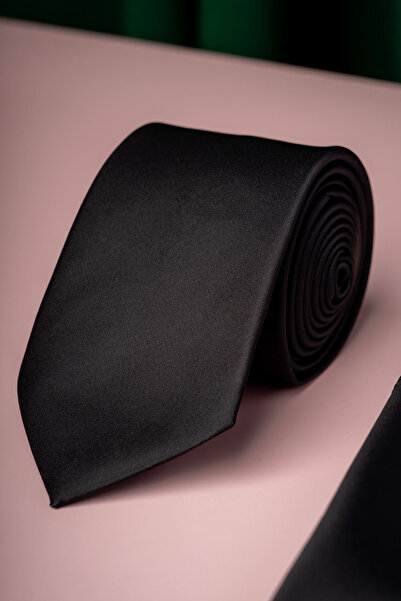 Hatemoğlu Набір з чорної водо- та плямостійкої краватки і носової хустки 7 см