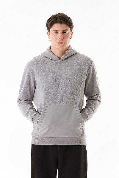Fulla Moda Λούτρινο φούτερ με κουκούλα καγκουρό με 3 νήματα