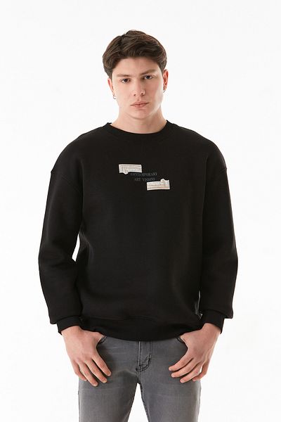 Fulla Moda Φούτερ με λαιμόκοψη με 3 νήματα με ανάγλυφο εμπριμέ