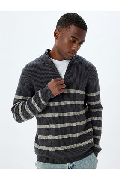 Koton Knitwear Sweater Stand Collar Half Zip Long Sleeve