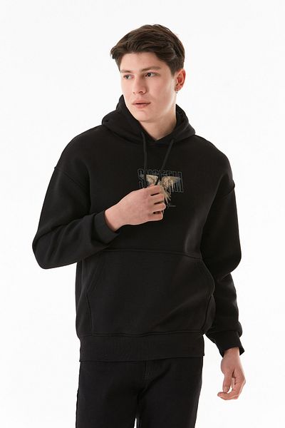 Fulla Moda Φούτερ με κουκούλα με 3 κλωστές και στάμπα πουλιών