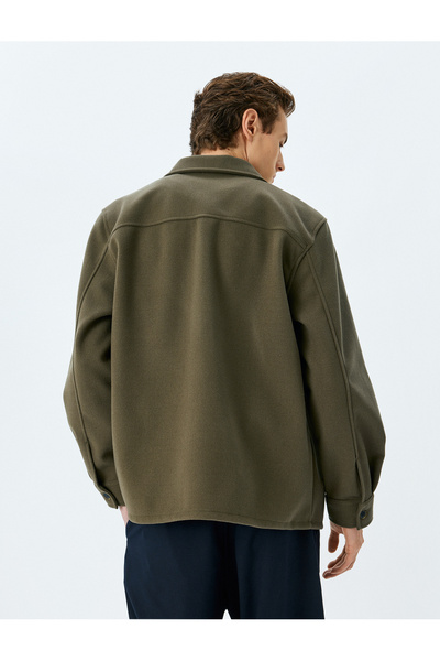 Koton Kapaklı Cepli Düğmeli Uzun Kollu Regular Fit Kaşe Gömlek Ceket