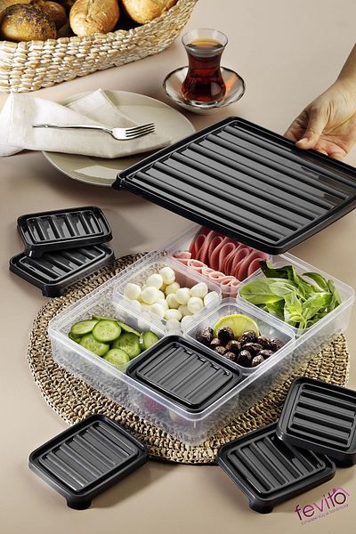 Fevito Set of 7 Anthracite Storage Containers - S-405 Usable for Microwave and Freeze