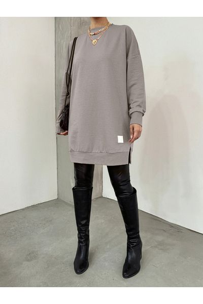 Modamorfo Crested Sweat mit Rundhalsausschnitt und Schlitz -grau