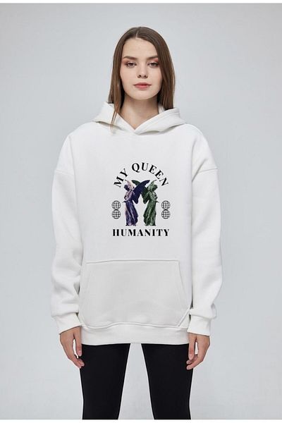 Moda Işık Унисекс суитшърт с качулка и принт My Queen Humanity - 100% памук