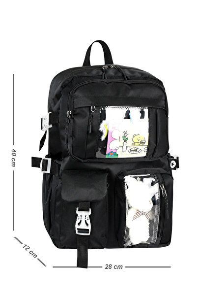 CAKARD Rucsac de școală model coreean KAWAII cu accesorii cu mai multe buzuna...