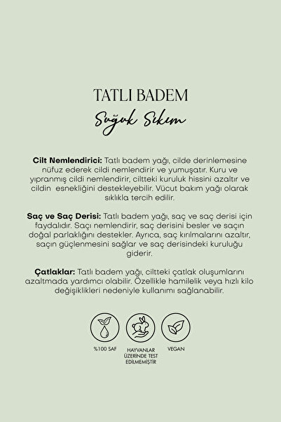 Polente Natural Tatlı Badem Yağı - Soğuk Sıkım (50 ml)