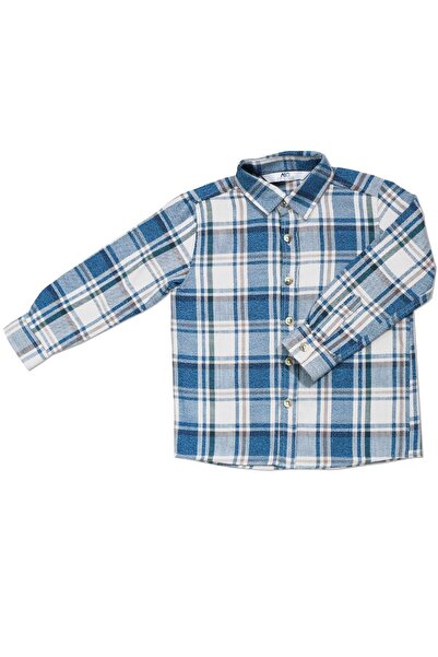 ASG TEKSTİL Mavi Beyaz Kareli Uzun Kol Çocuk Gömlek