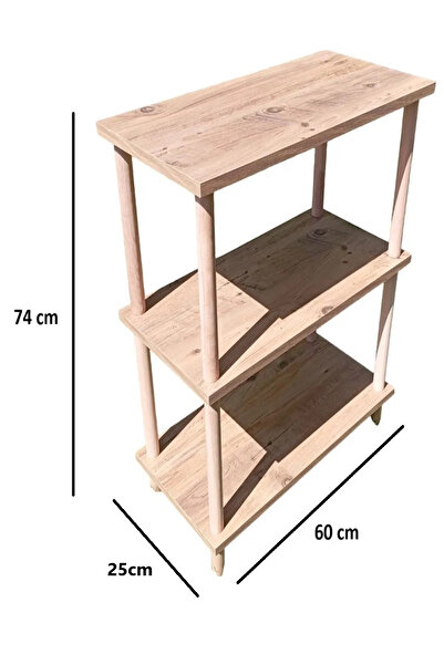 HCAtölye Ahşap Atölyesi Dekoratif 3 Raflı Ahşap Ayaklı Çok Amaçlı Kitaplık Ayakkabılık Rafı- Atlantik Çam