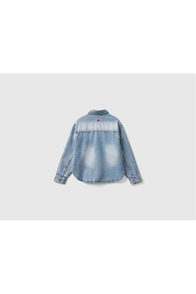 United Colors of Benetton Cămașă de denim deschis pentru fete cu buzunare la piept
