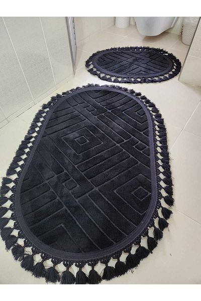 YTR HOME Covoraș de baie antiderapant cu model moale - Set de 2 franjuri lavabile 60x100ve40x60cm