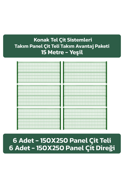 Konak Tel Çit Aksaray 6 Adet Takım Bahçe Panel Çit 150x250 cm 55X150 mm 4.00 ...