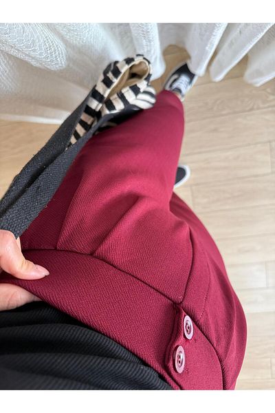 Club Floral Fashıon Women's Double Button Pleated Carrot Mold Full Lycra Casual Burgundy Trousers