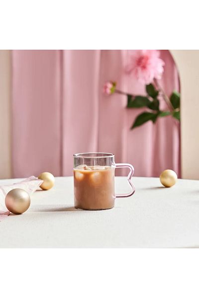 Karaca Miracle, Glass Mug, 450ML, Pink Zigzag
