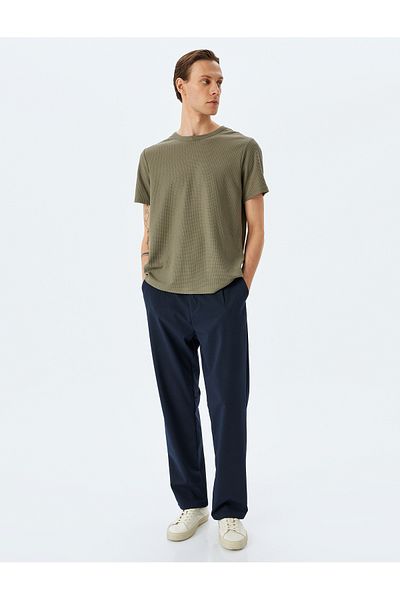 Koton Short Sleeve Regular Fit Label Detailed Waffle Textured Cotton Blended Crew Neck T-Shirt