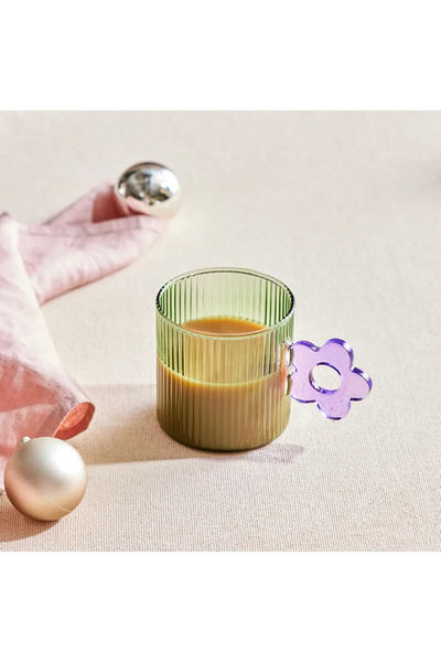 Karaca Miracle, Glass Mug, 360ML, Blue Flower