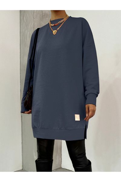 Modamorfo Crested Sweat mit Rundhalsausschnitt und Schlitz – Anthrazit