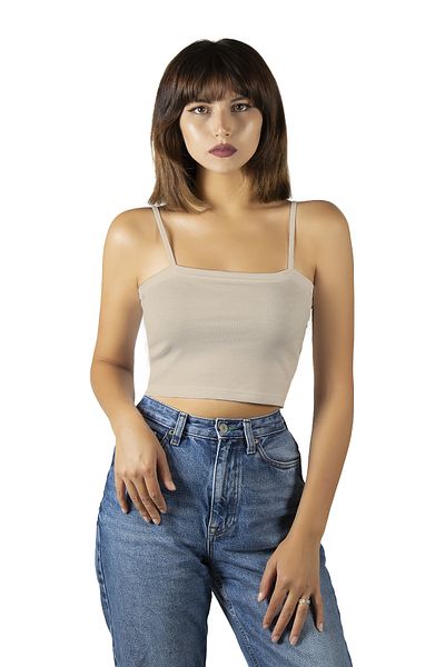 VEAVEN Beige Corded Crop Top - Fitted Athlete with String Straps