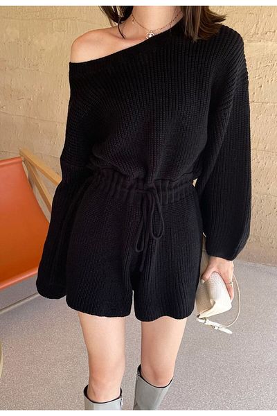 MAXXANA Shirred Low Sleeve Steel Knitted One Piece Knitwear Jumpsuit