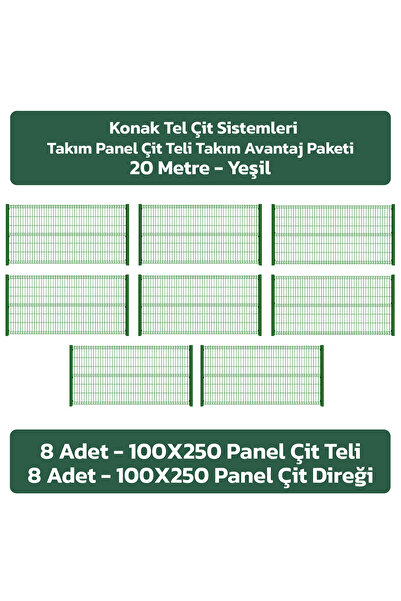 Konak Tel Çit Aksaray 8 Adet Takım Panel Çit 100x250 cm 55X150 MM 4.00 Göz Ar...