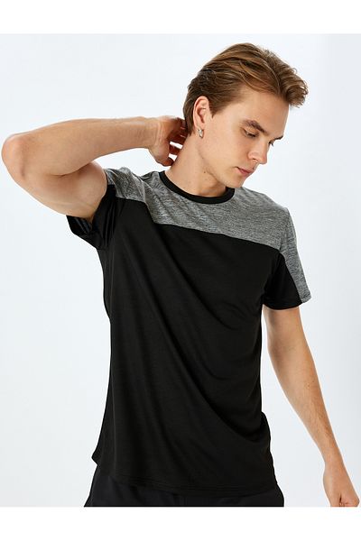 Koton Color Contrast Short Sleeve Crew Neck Sports T-Shirt