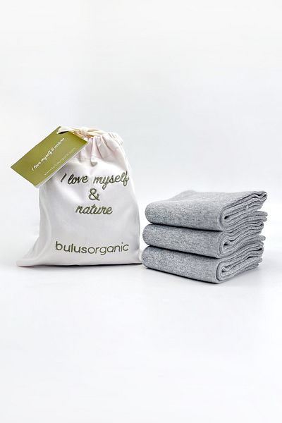 Buluş Organik 3 Pack Melange Gray Cotton Combed Lycra Men's Socks
