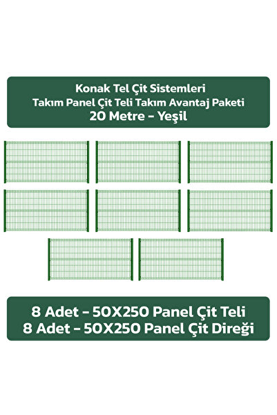 Konak Tel Çit Aksaray 8 Adet Takım Bahçe Panel Çit 50x250 cm 55X150 mm 4.00 G...