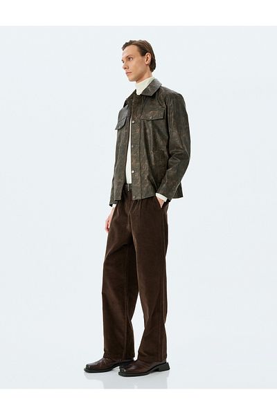 Koton Pleat Detailed Cotton Corduroy Baggy Trousers