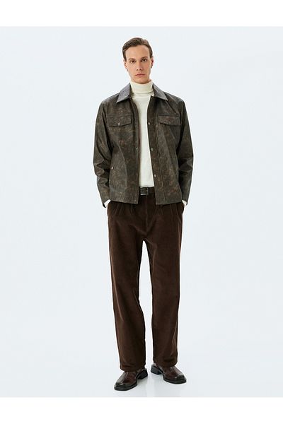 Koton Pleat Detailed Cotton Corduroy Baggy Trousers