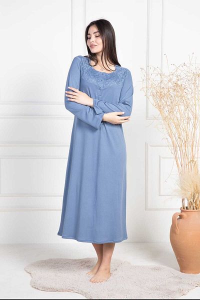 Mecit Pijama ثوب نوم نسائي قطني كبير الحجم بأكمام طويلة وياقة بأزرار