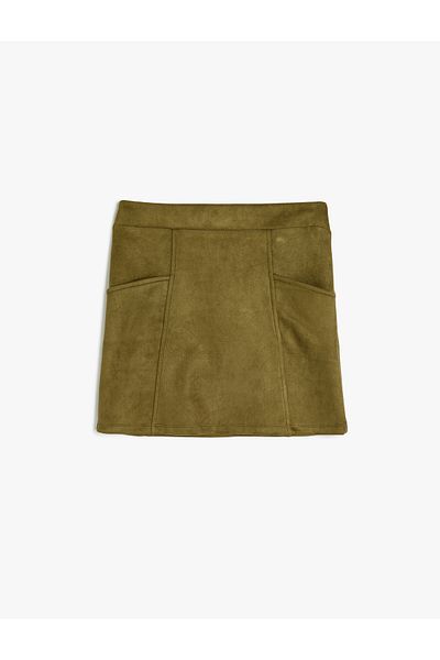 Koton Standard Waist Faux Suede Skirt with Pocket Detail
