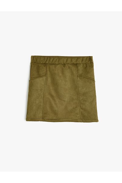 Koton Standard Waist Faux Suede Skirt with Pocket Detail