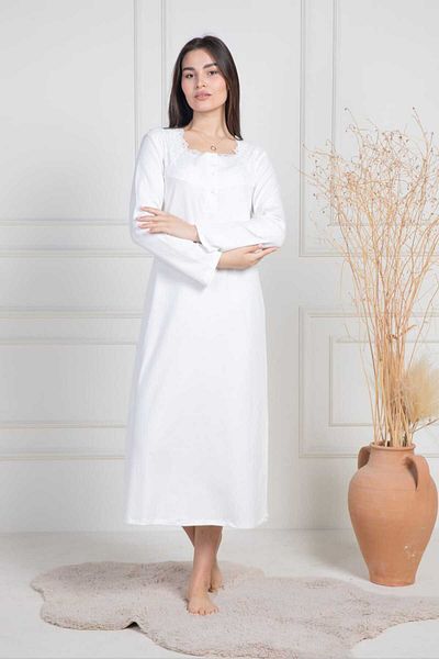 Mecit Pijama ثوب نوم نسائي قطني كبير الحجم بأكمام طويلة وياقة بأزرار