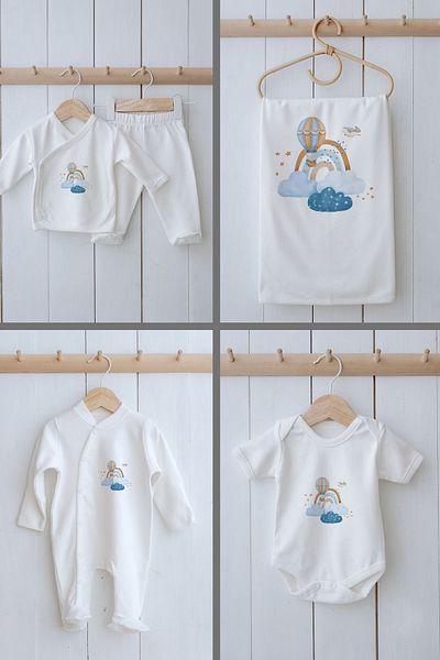 Tuğba Kuğu Organic 11-Piece Hospital Outlet for Baby - Blue Clouds and Balloon