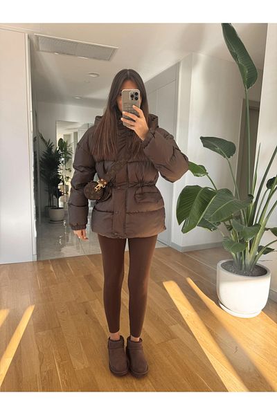 My Blog Brown Puffy Puffy Coat with Elastic Waist- 202459