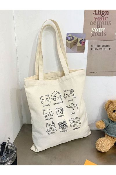 Cemira Σχέδιο Artist Cats - Χοντρή πάνινη τσάντα, ύφασμα Art Cat και τσάντα αγορών