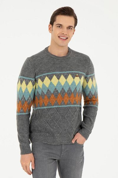 U.S. Polo Assn. Patterned Crew Neck Thick Men's Sweater