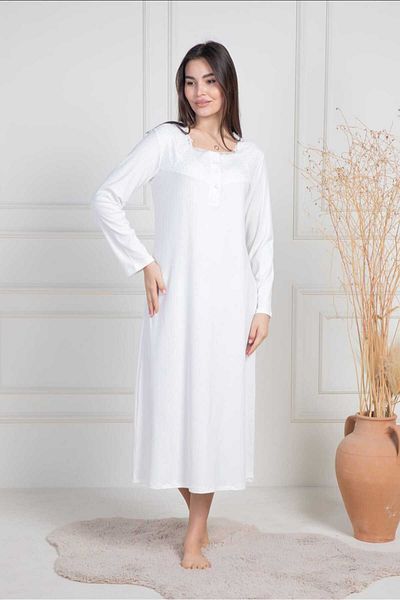 Mecit Pijama ثوب نوم نسائي قطني كبير الحجم بأكمام طويلة وياقة بأزرار