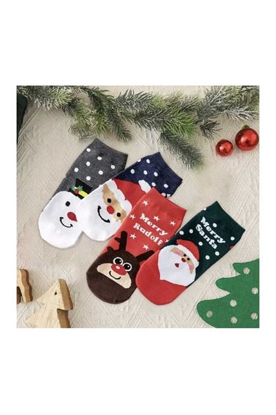 mcy butik 4' Pair Unisex Christmas Pattern Socket Socks
