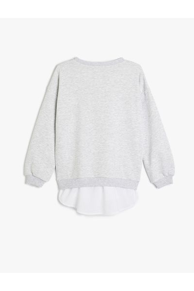 Koton Slogan Printed Crew Neck Long Sleeve Raster Oversize Sweatshirt