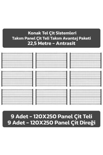 Konak Tel Çit Aksaray 9 Adet Takım Bahçe Panel Çit 120x250 cm 55X150 mm 4.00 ...