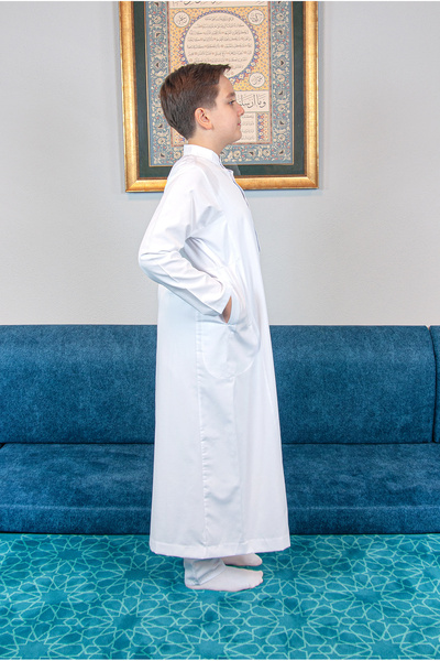 ihvan online Costum din două piese pantaloni Fistan Hajj Umrah Judge pentru băiat - alb