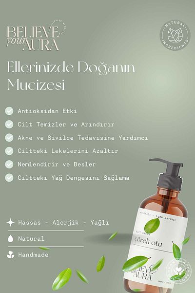 Believe Your Aura 100% Natural Black Cumin Oil Hand and Skin Liquid Soap - E-Vitamin Aloe Vera Shea Butter - 500 ml