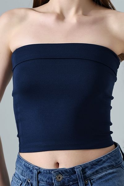 Endies Navy Blue Soft Touch Strapless Madonna Collar Blouse 21922
