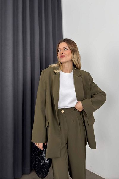 Sue Store Set jachetă și pantaloni oversize kaki premium