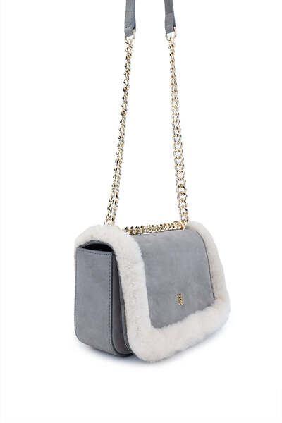 Tamer Tanca Women's Genuine Leather Gray Nubuck Shoulder Bag