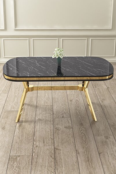 Canisa Concept Olya Serisi 90x168 Lak Panel Gold Ayak Siyah Mermer Desen Sabi...